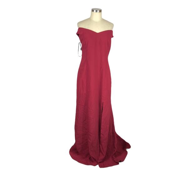 DESSY COLLECTION Burgundy Crepe Full Length Off Shoulder Gown Dress Size 18 NWT - Picture 1 of 7